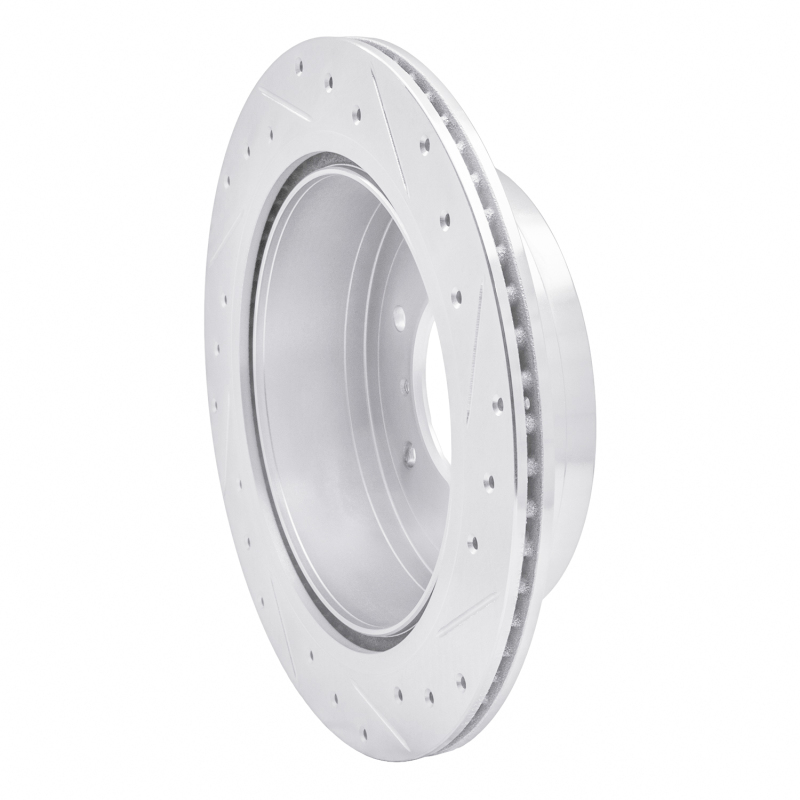 Mitsubishi Montero Brake Rotor (1) - Rear Left - R1 Concepts - Drilled & Slotted - Silver - `08-`14